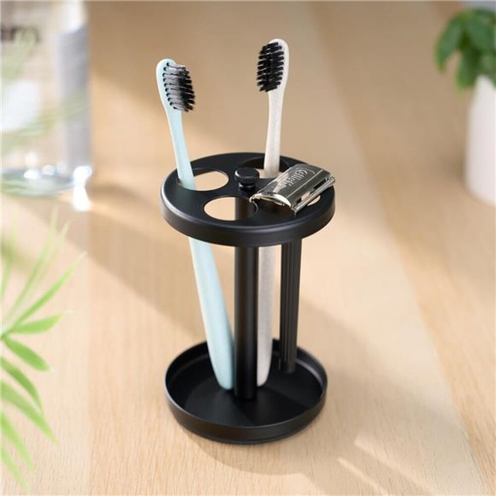 Black Stainless Toothbrush Holder Stand Bathroom Counter Organizer 4 Slot Razor